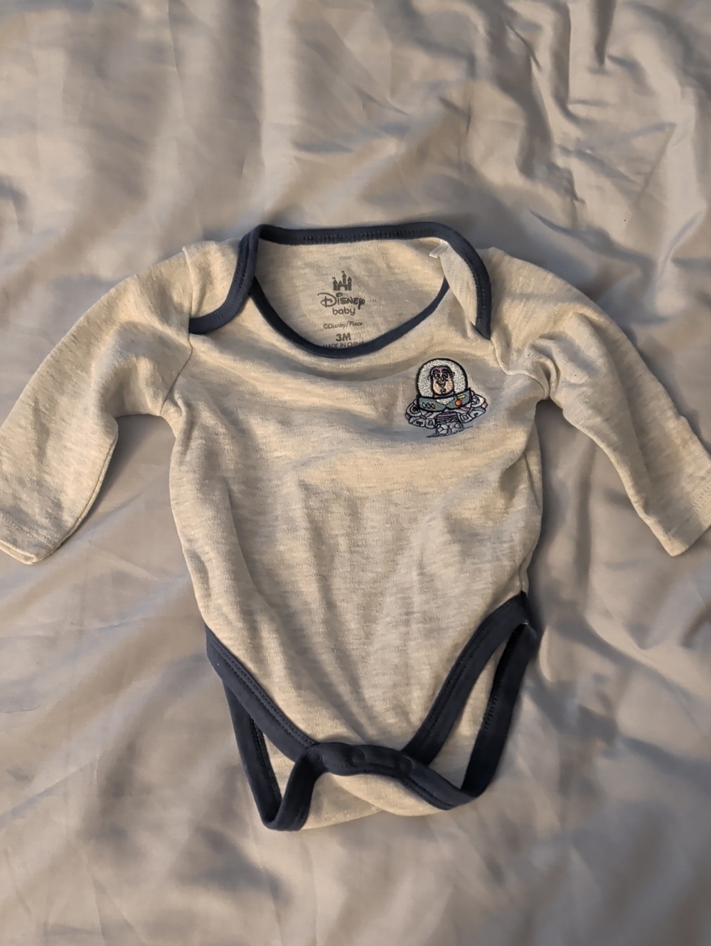 Disney Light Gray Long-Sleeve Bodysuit with Navy Trim